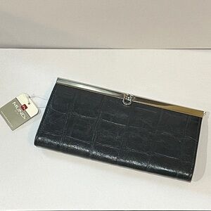 NWT Mundi Croc-Embossed Black Clutch Wallet Silver hardware 8-1/2” x 4.25”